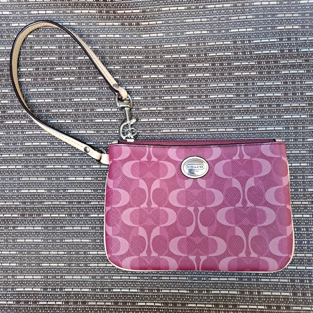 Coach Fuchsia Pink Small Zip Top Clutch Wristlet